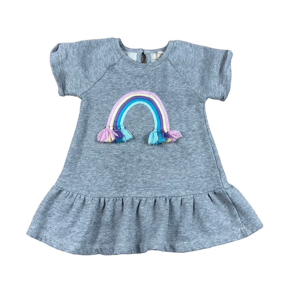 PEEK Gray Ruffle Midi Dress Fringed Rainbow Pastel‎ Short Sleeve 12 - 18 Months
